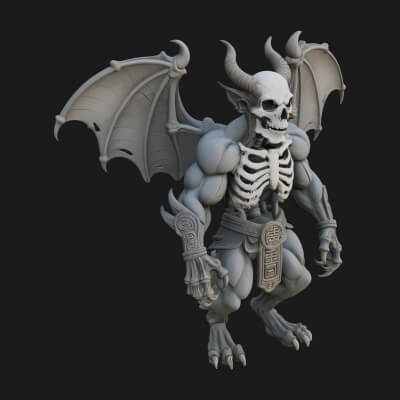 Winged Horned Demon Statue Design 15 3D Print Model