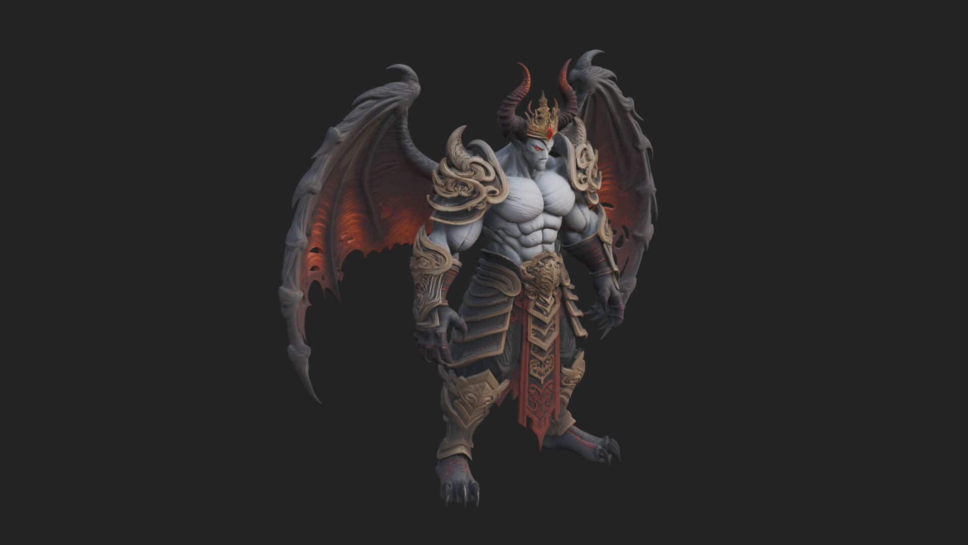 Winged Horned Demon Statue Design 16 3D Print Model 3D Model