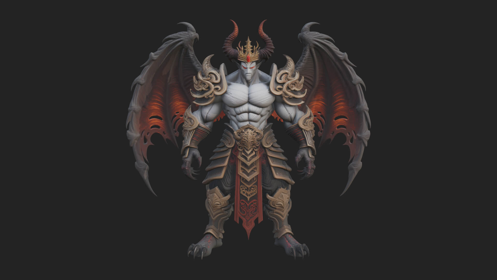 Winged Horned Demon Statue Design 16 3D Print Model 3D Model