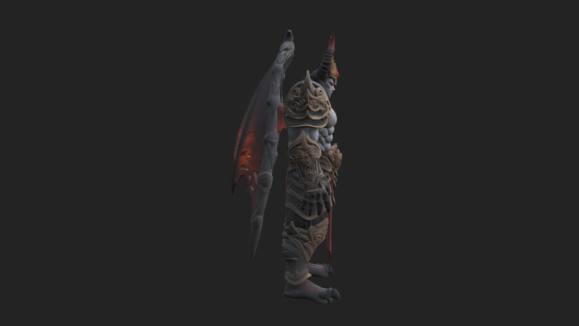 Winged Horned Demon Statue Design 16 3D Print Model 3D Model
