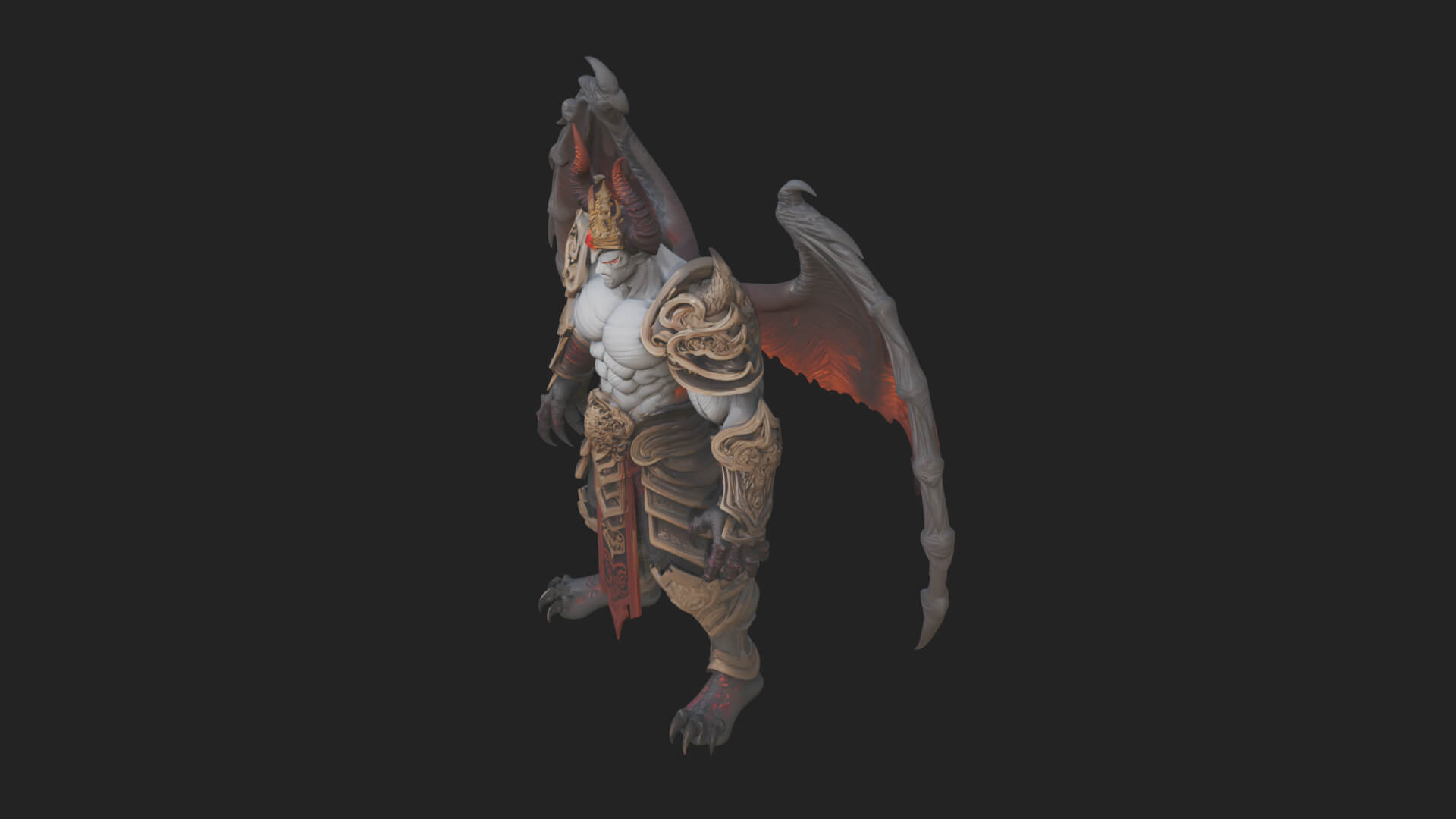 Winged Horned Demon Statue Design 16 3D Print Model 3D Model