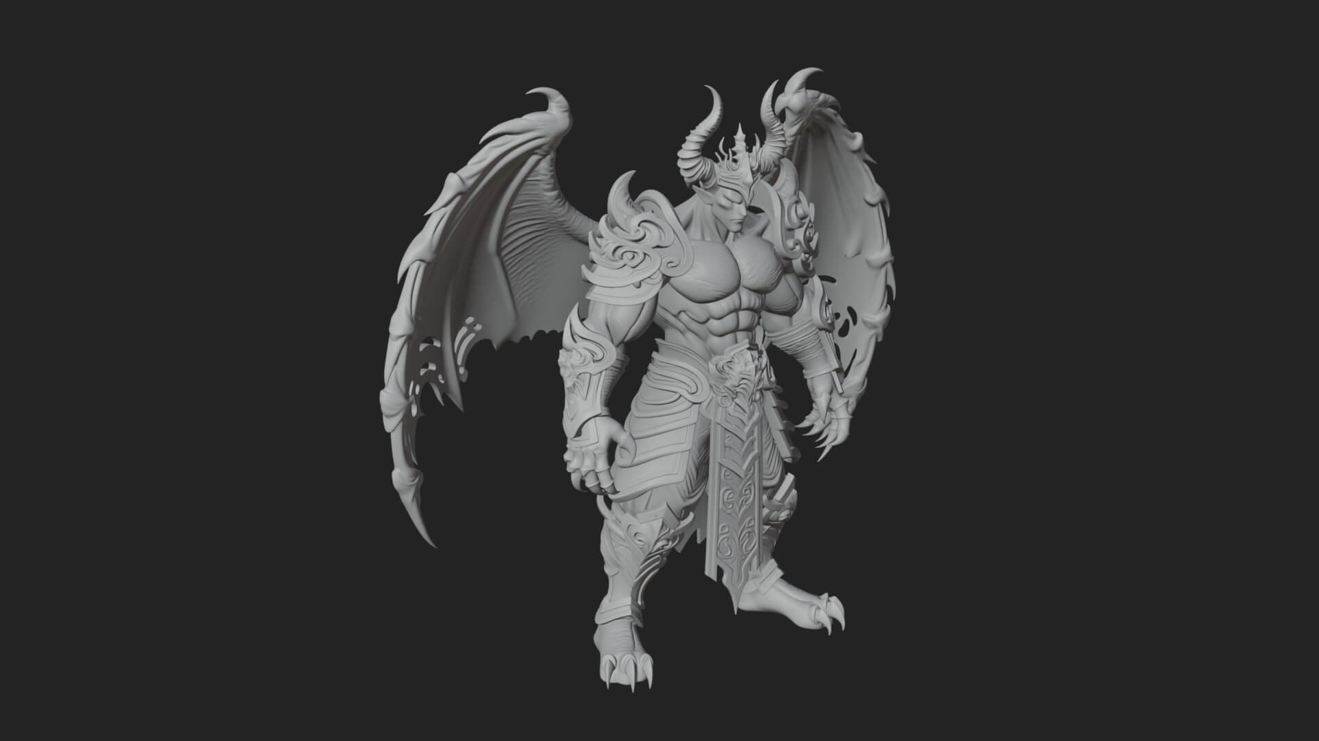 Winged Horned Demon Statue Design 16 3D Print Model 3D Model
