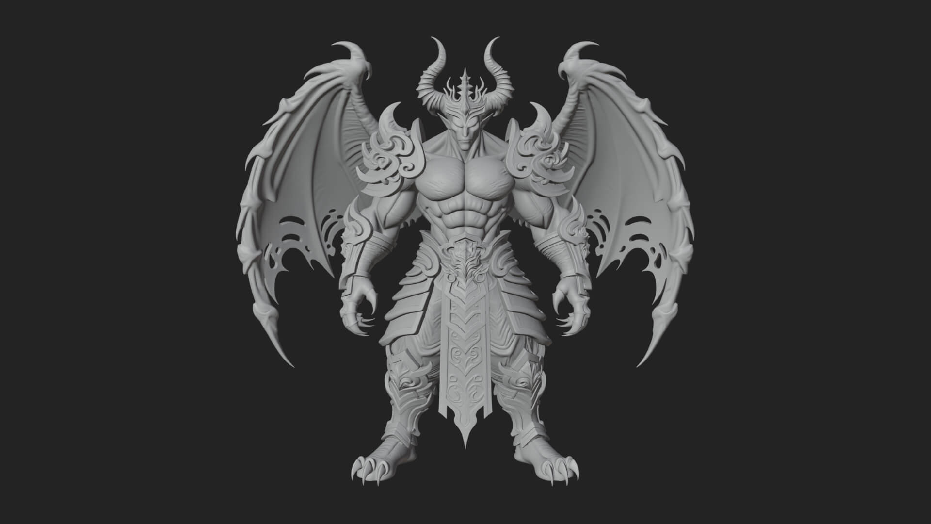 Winged Horned Demon Statue Design 16 3D Print Model 3D Model