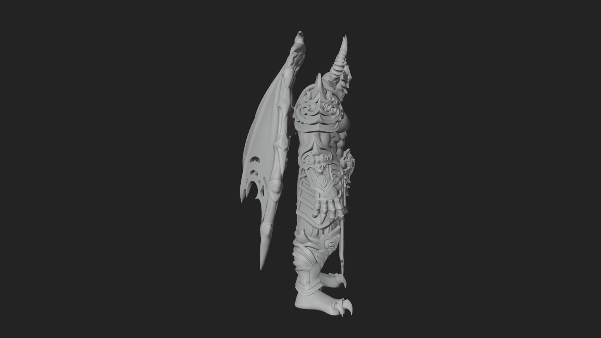 Winged Horned Demon Statue Design 16 3D Print Model 3D Model