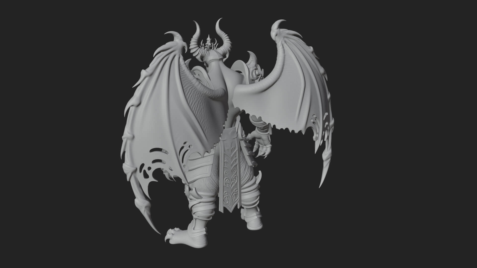 Winged Horned Demon Statue Design 16 3D Print Model 3D Model