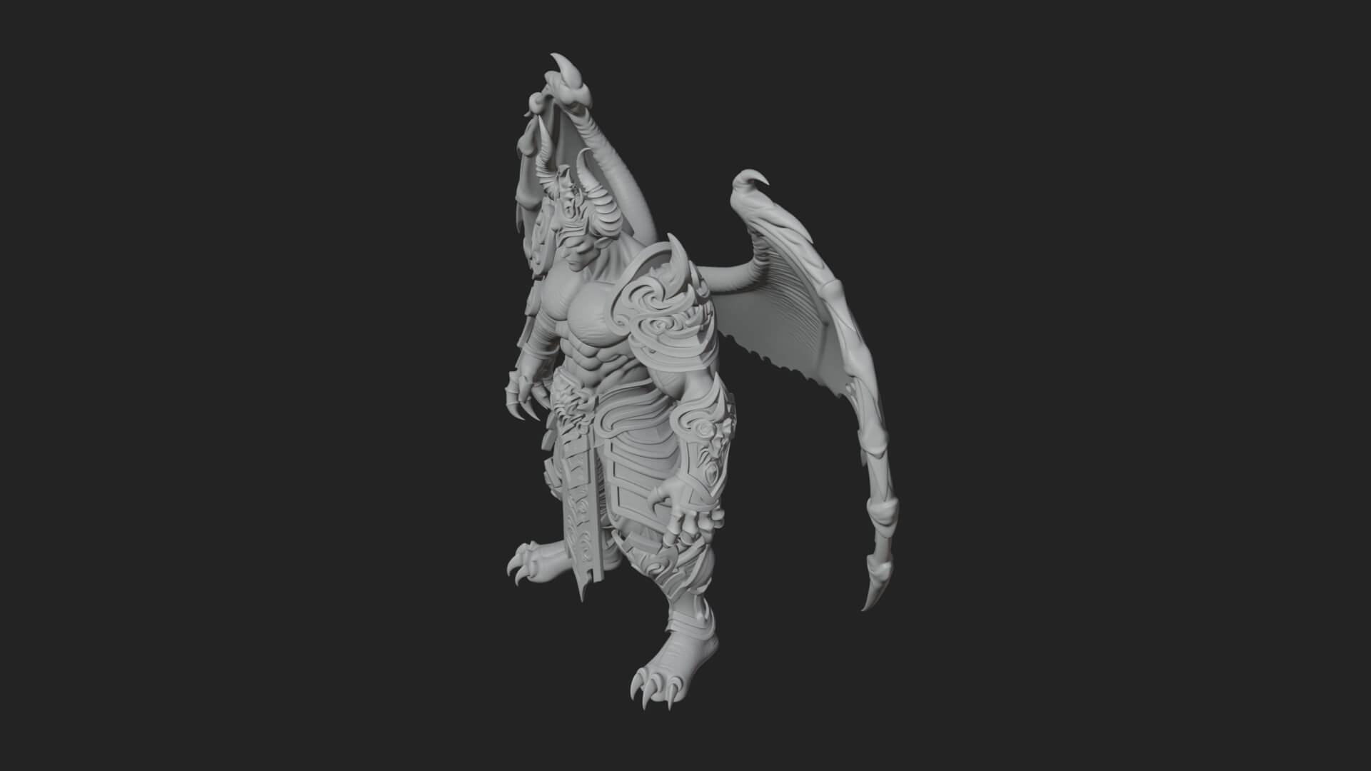Winged Horned Demon Statue Design 16 3D Print Model 3D Model