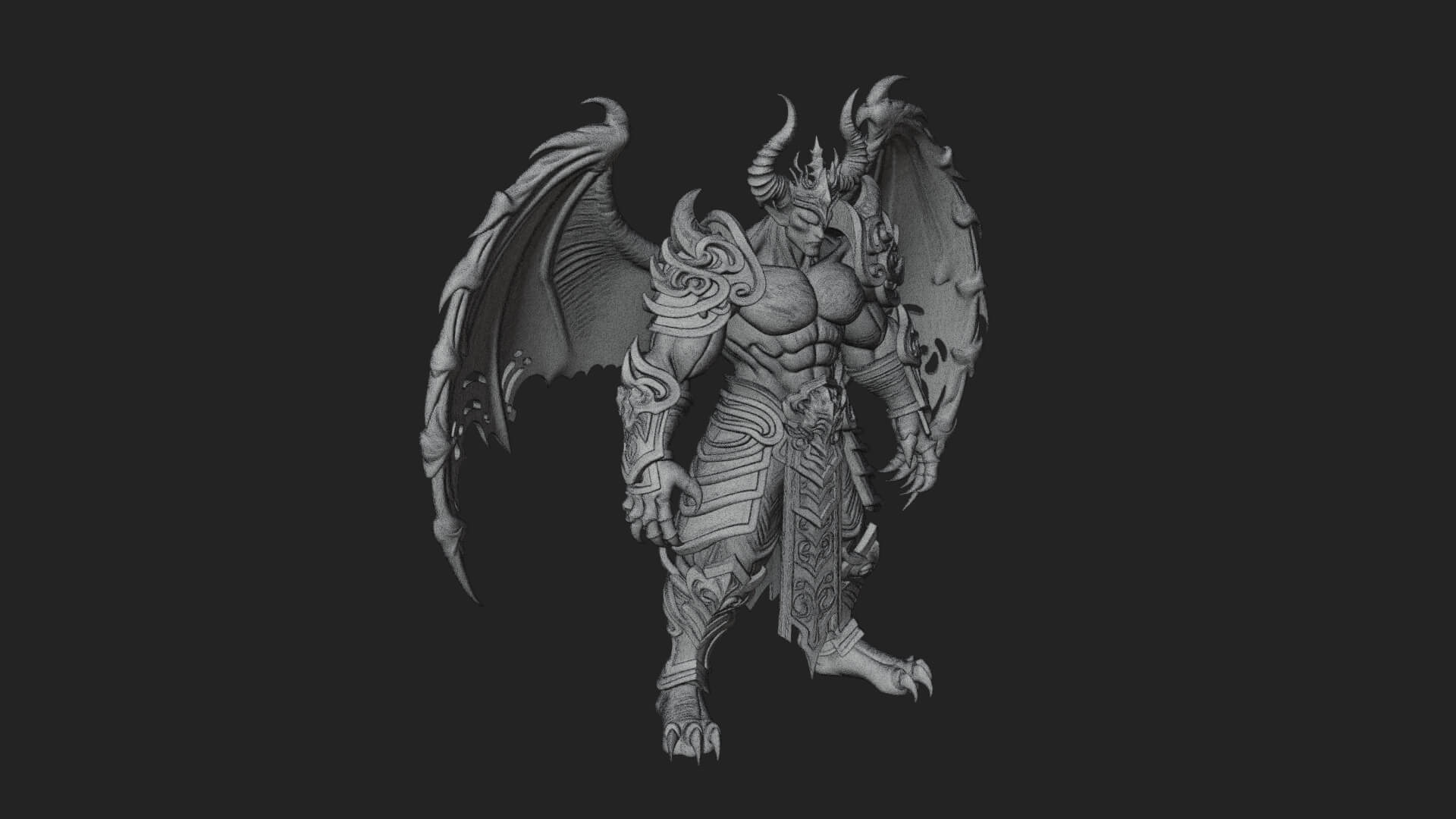 Winged Horned Demon Statue Design 16 3D Print Model 3D Model
