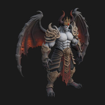 Winged Horned Demon Statue Design 16 3D Print Model