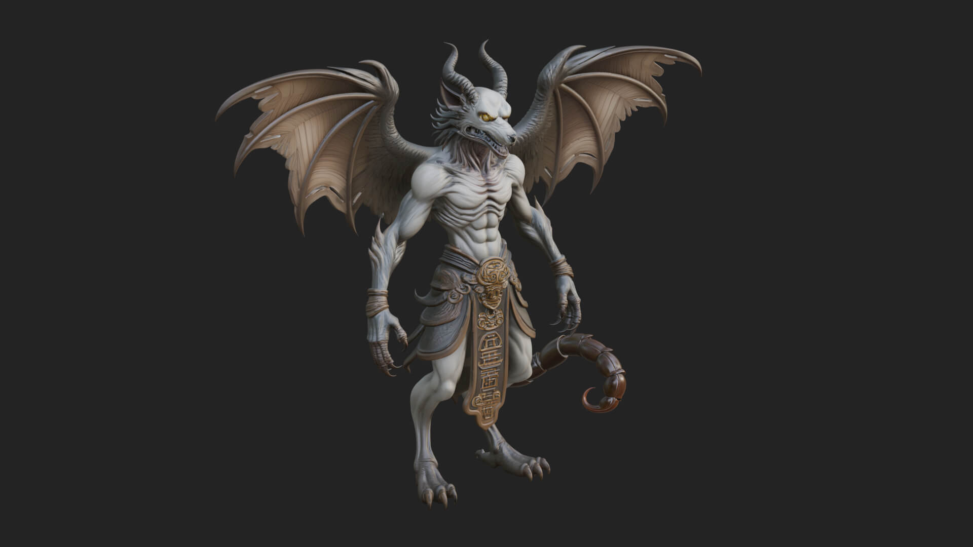Winged Horned Demon Statue Design 17 3D Print Model 3D Model