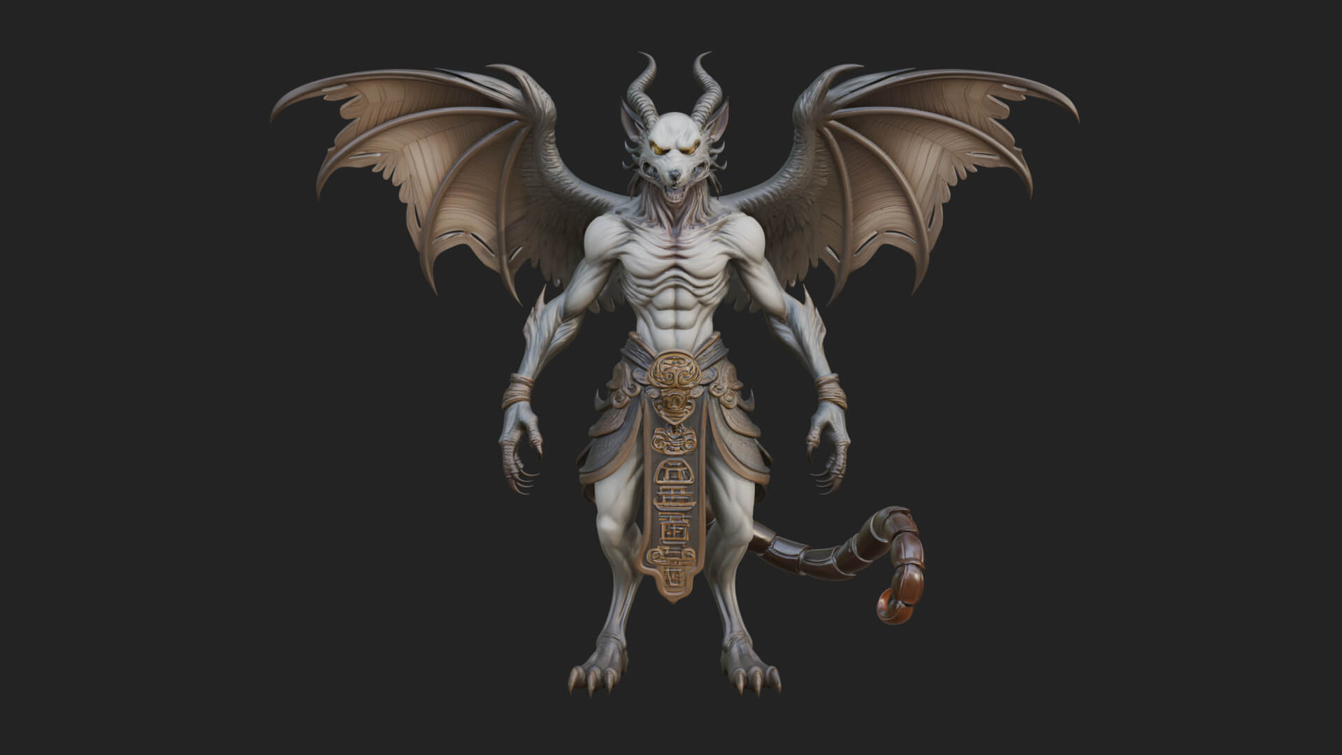 Winged Horned Demon Statue Design 17 3D Print Model 3D Model
