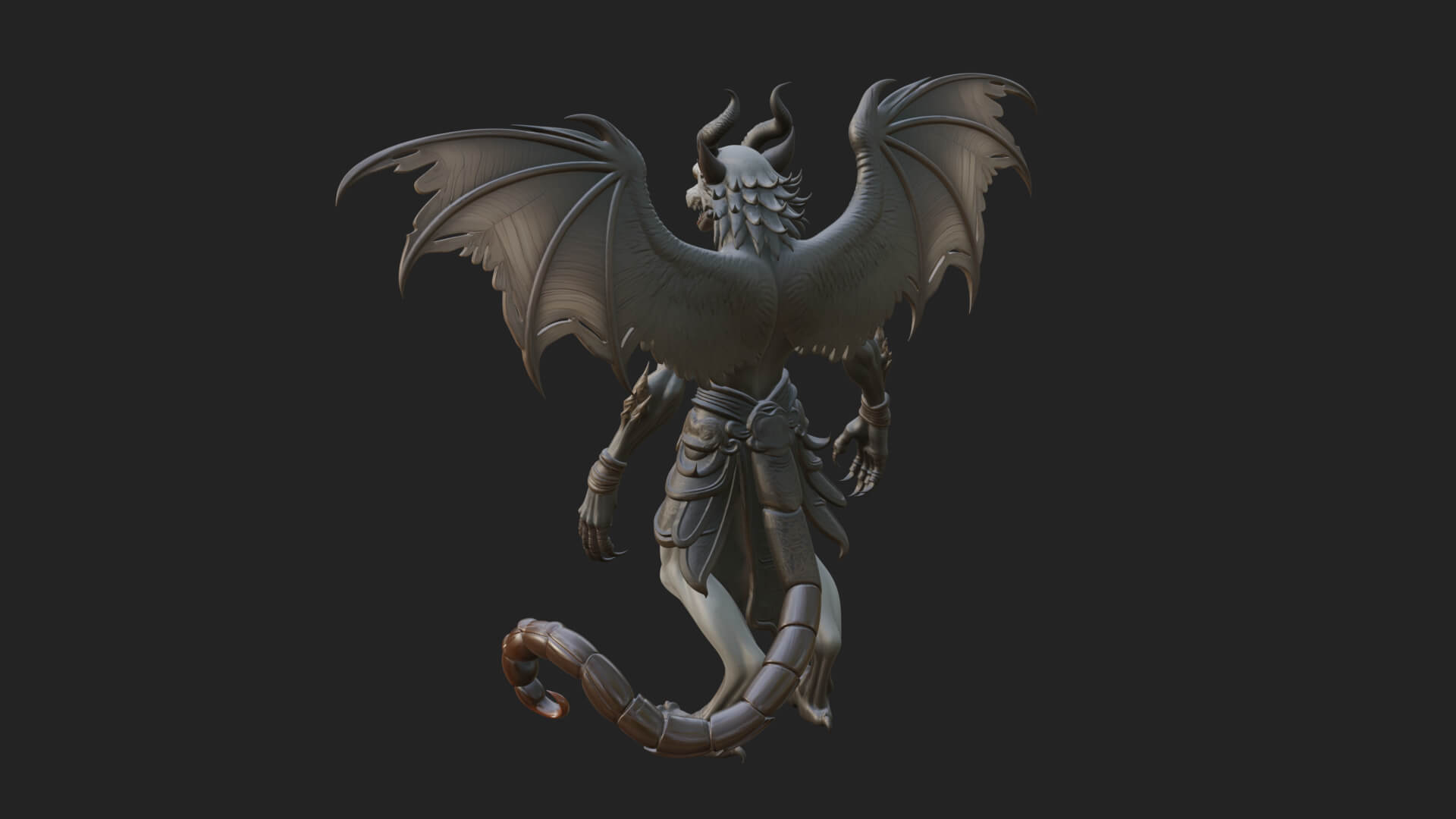 Winged Horned Demon Statue Design 17 3D Print Model 3D Model