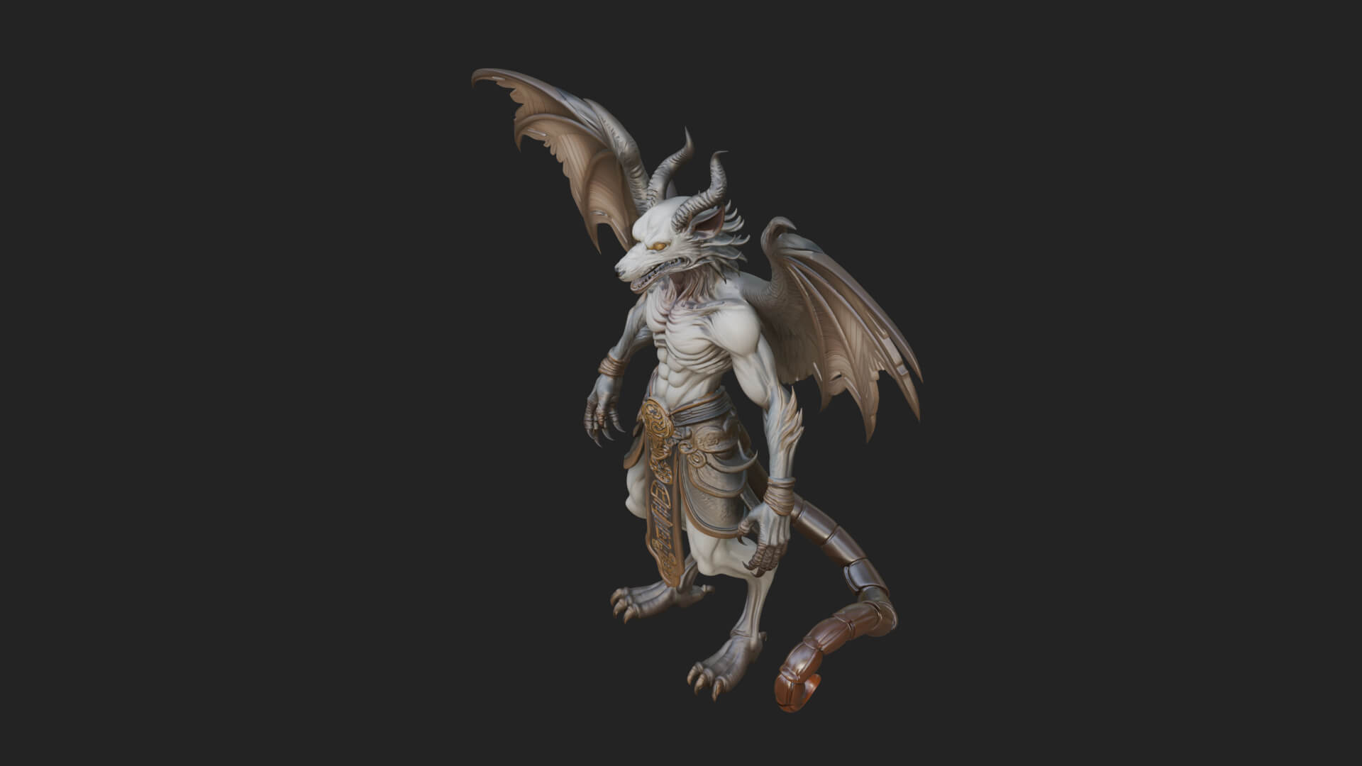 Winged Horned Demon Statue Design 17 3D Print Model 3D Model