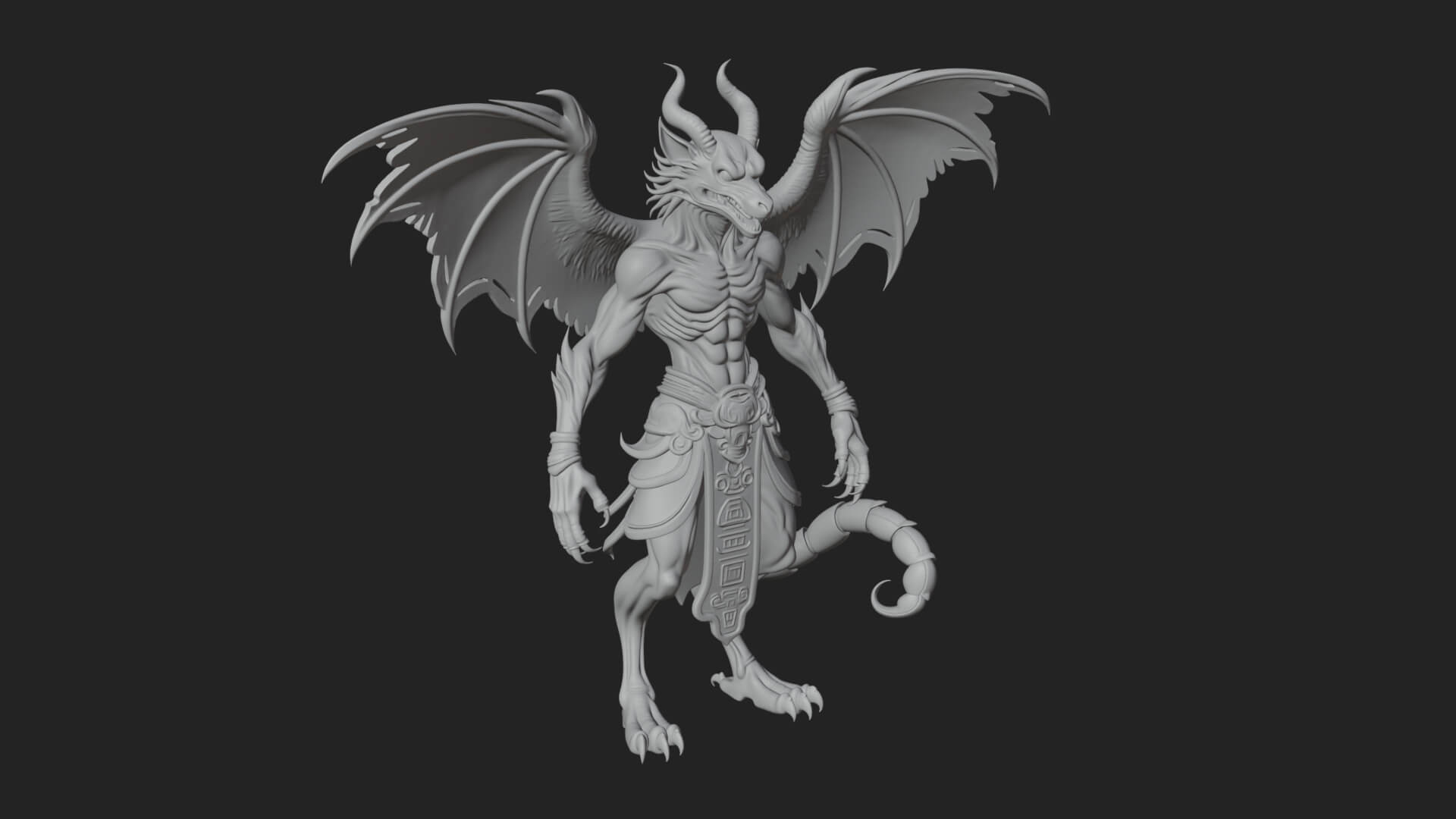 Winged Horned Demon Statue Design 17 3D Print Model 3D Model