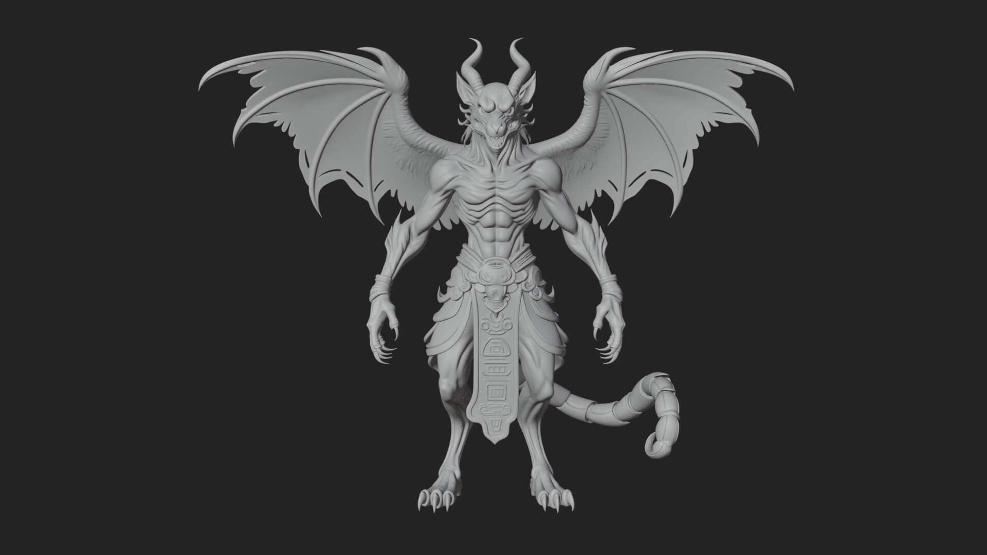 Winged Horned Demon Statue Design 17 3D Print Model 3D Model