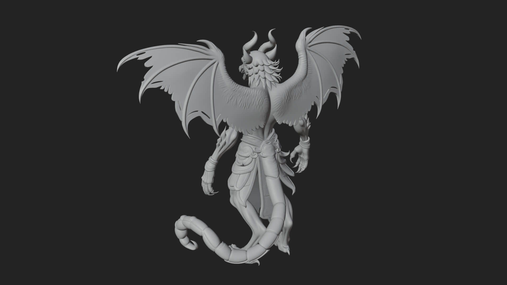 Winged Horned Demon Statue Design 17 3D Print Model 3D Model