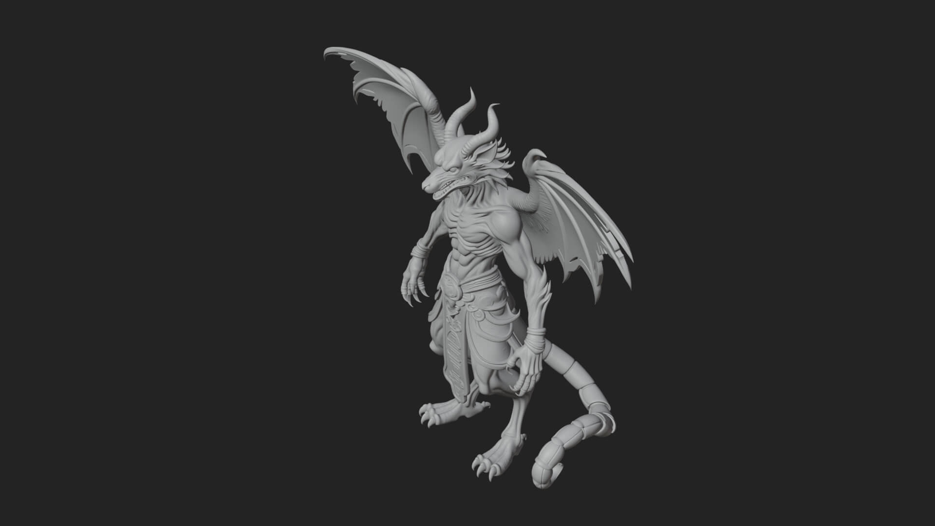 Winged Horned Demon Statue Design 17 3D Print Model 3D Model