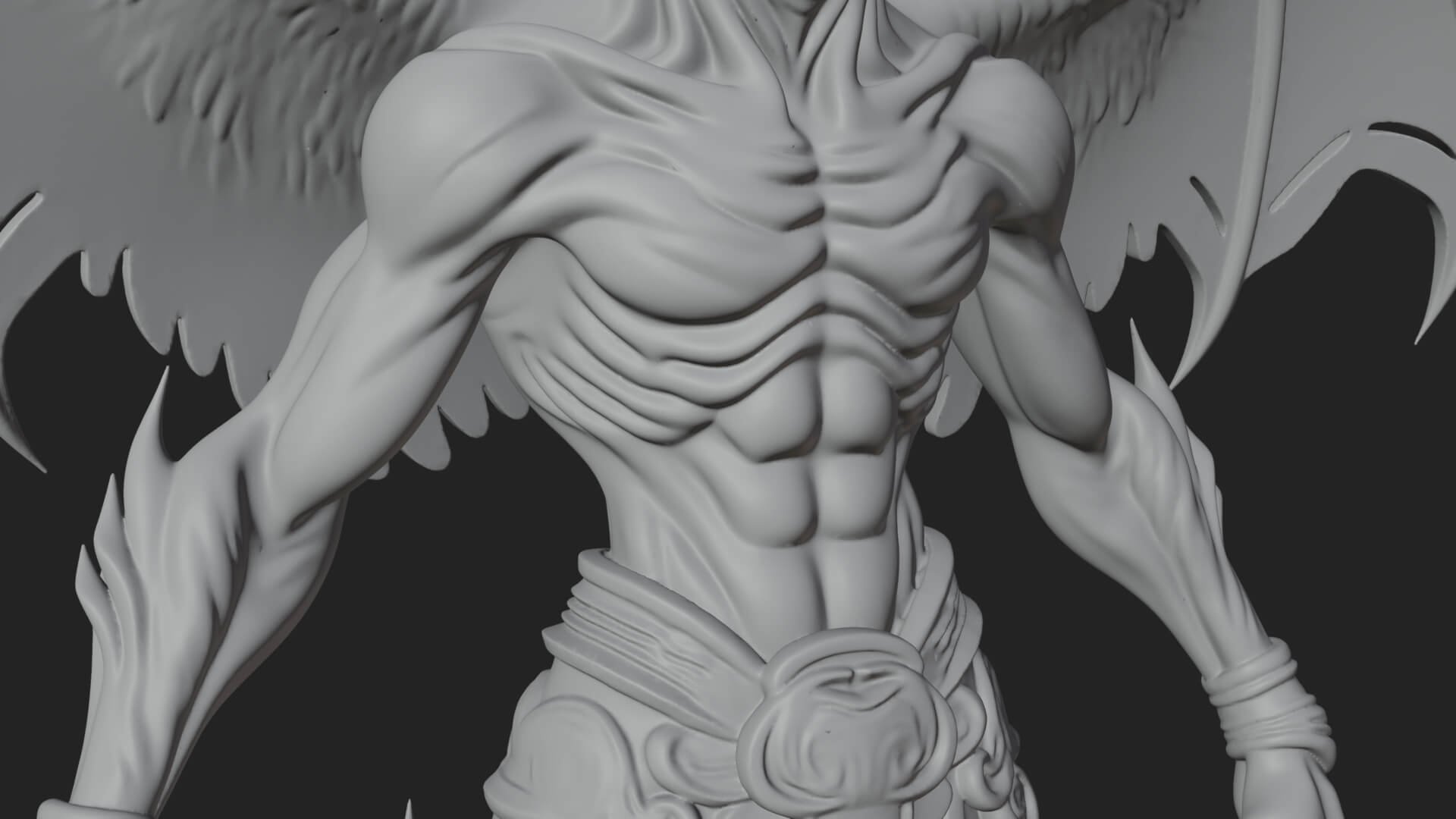Winged Horned Demon Statue Design 17 3D Print Model 3D Model