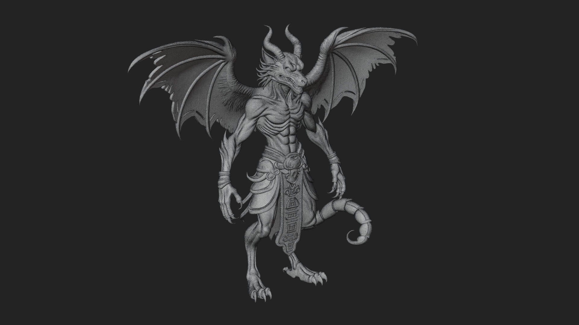Winged Horned Demon Statue Design 17 3D Print Model 3D Model