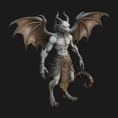 Winged Horned Demon Statue Design 17 3D Print Model