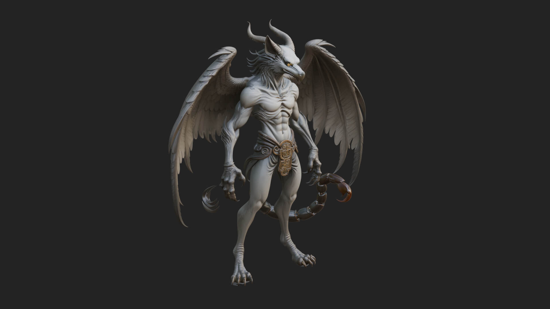 Winged Horned Demon Statue Design 18 3D Print Model 3D Model