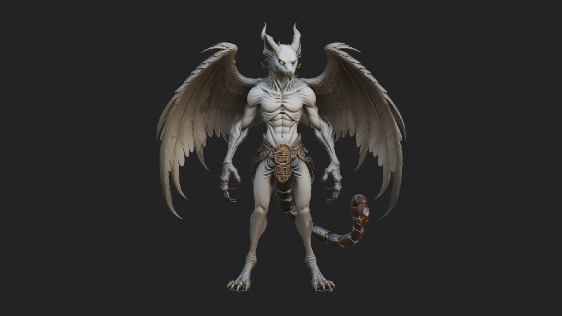 Winged Horned Demon Statue Design 18 3D Print Model 3D Model