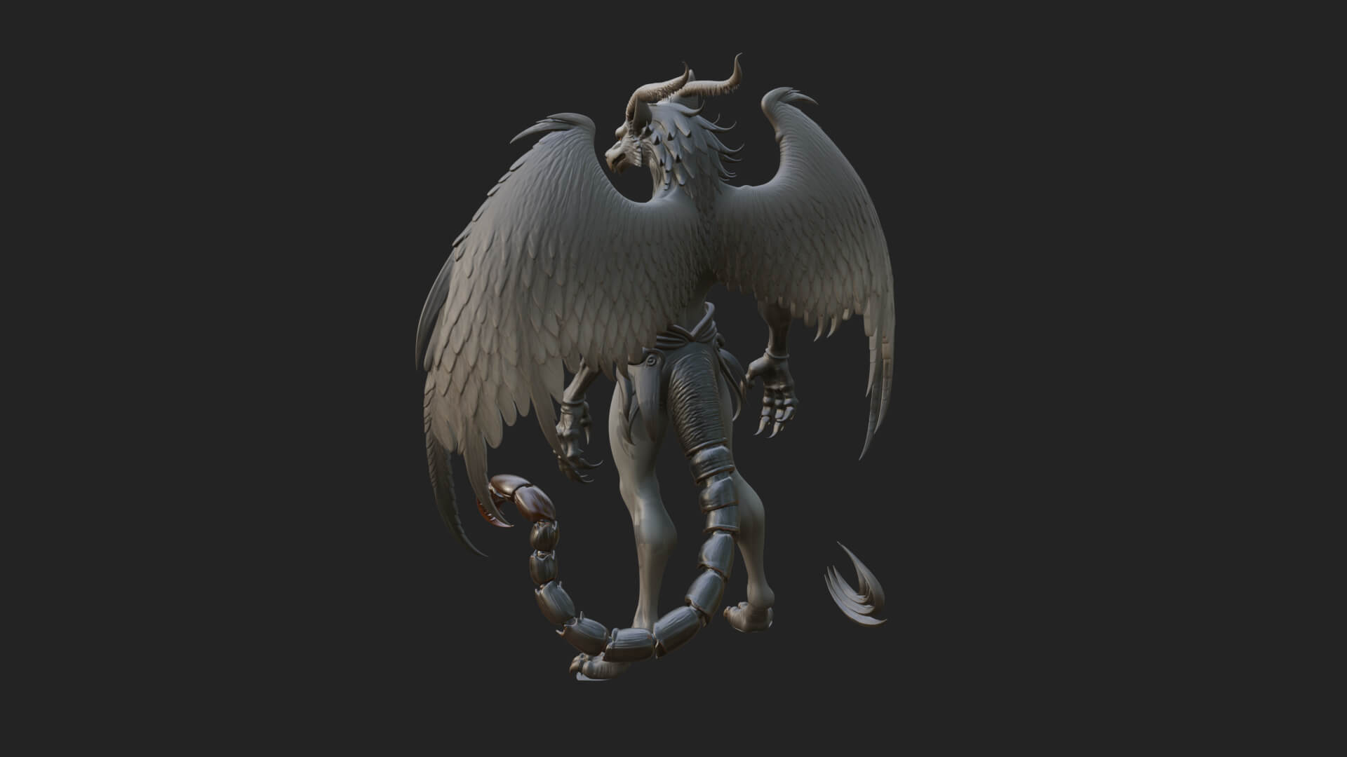 Winged Horned Demon Statue Design 18 3D Print Model 3D Model