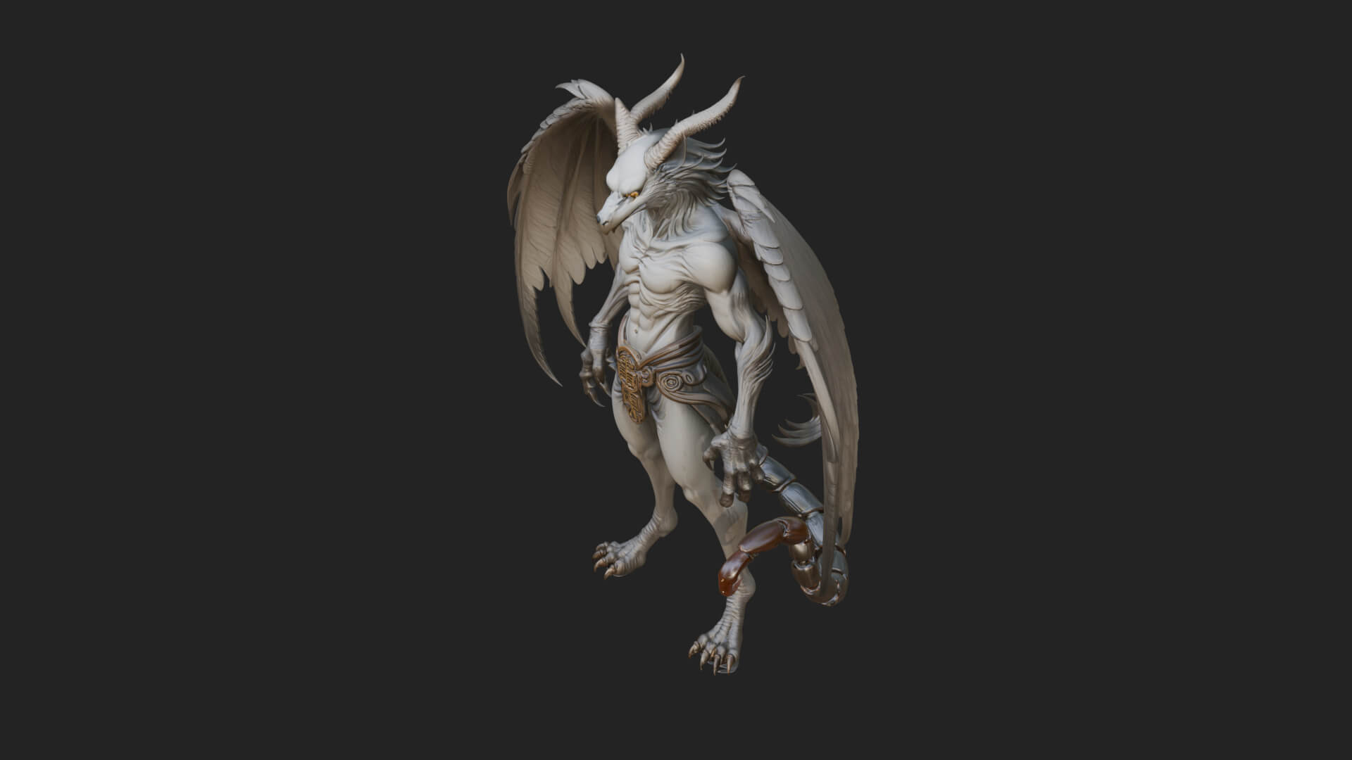 Winged Horned Demon Statue Design 18 3D Print Model 3D Model
