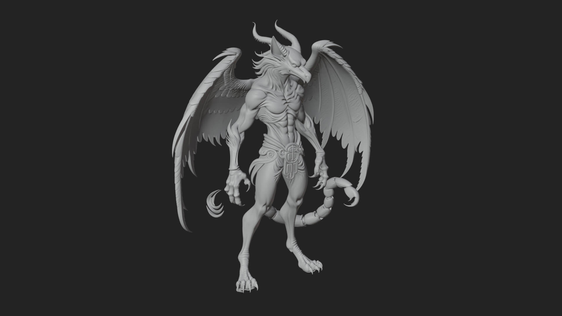 Winged Horned Demon Statue Design 18 3D Print Model 3D Model