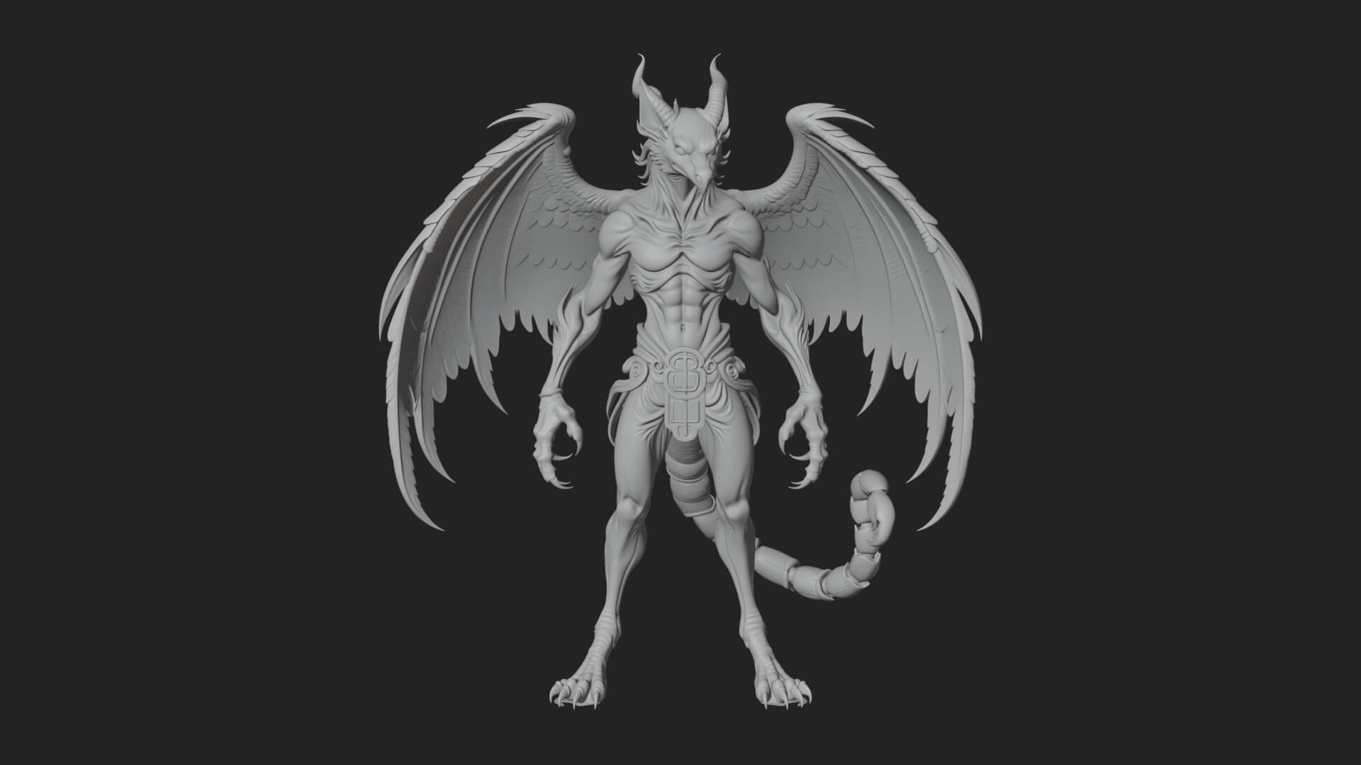 Winged Horned Demon Statue Design 18 3D Print Model 3D Model