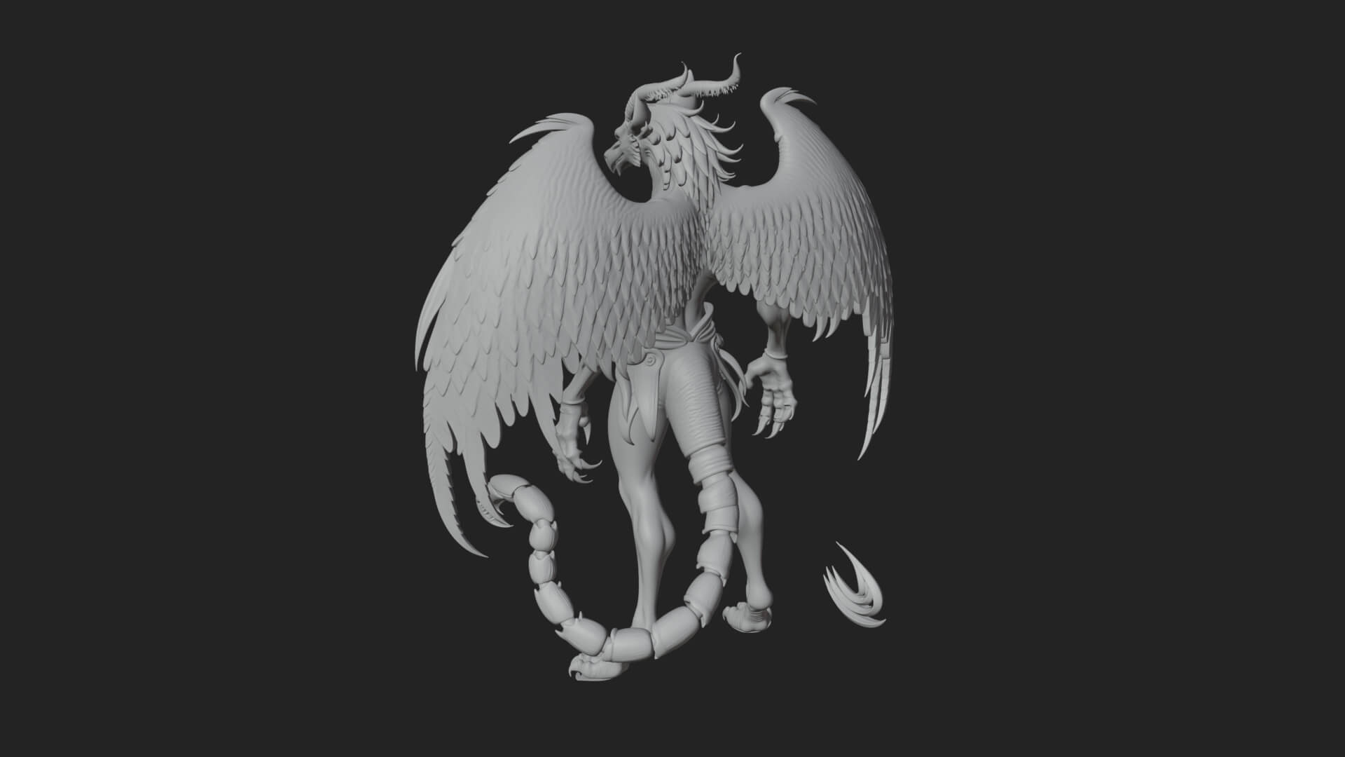Winged Horned Demon Statue Design 18 3D Print Model 3D Model