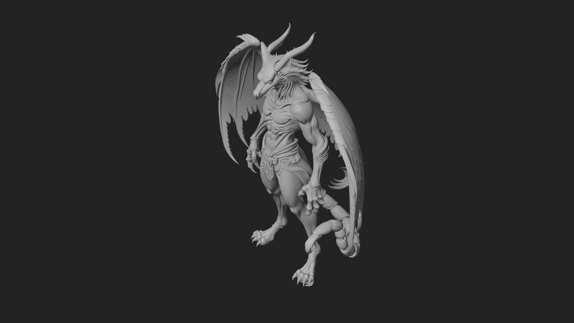 Winged Horned Demon Statue Design 18 3D Print Model 3D Model