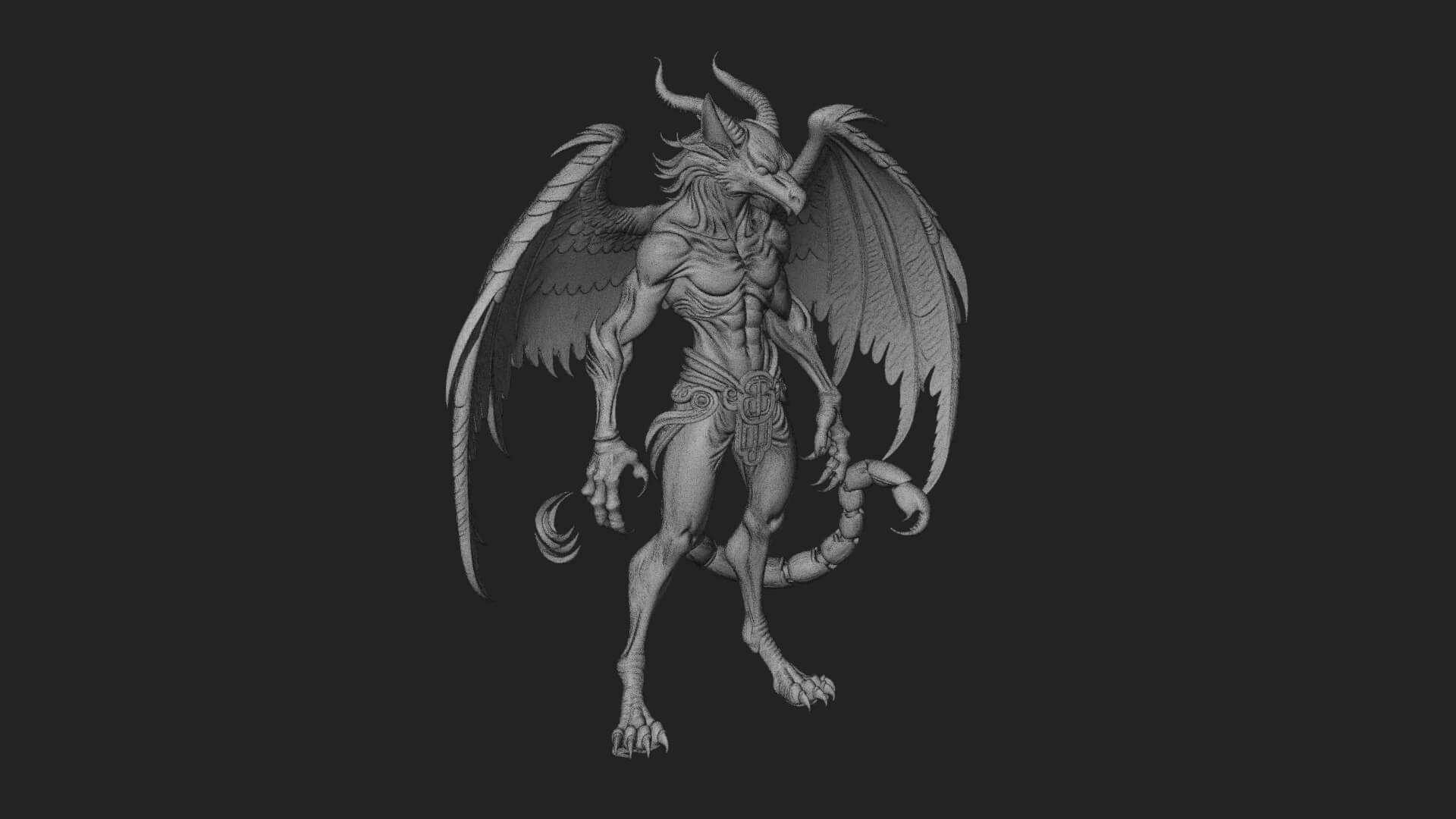 Winged Horned Demon Statue Design 18 3D Print Model 3D Model