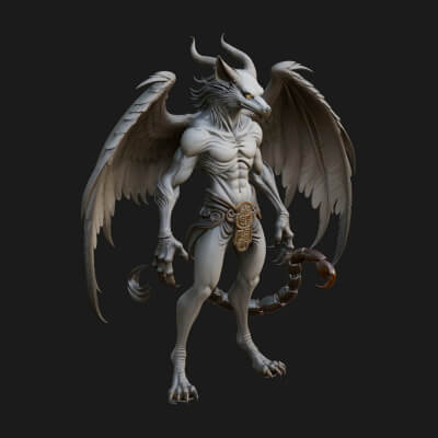 Winged Horned Demon Statue Design 18 3D Print Model