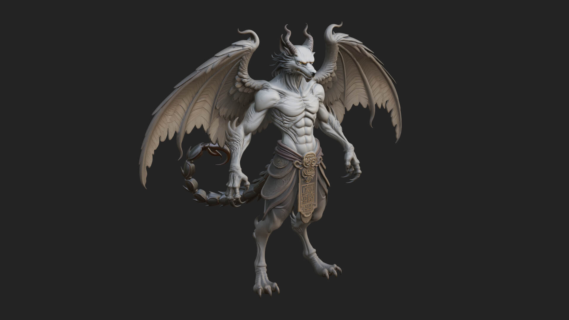 Winged Horned Demon Statue Design 19 3D Print Model 3D Model