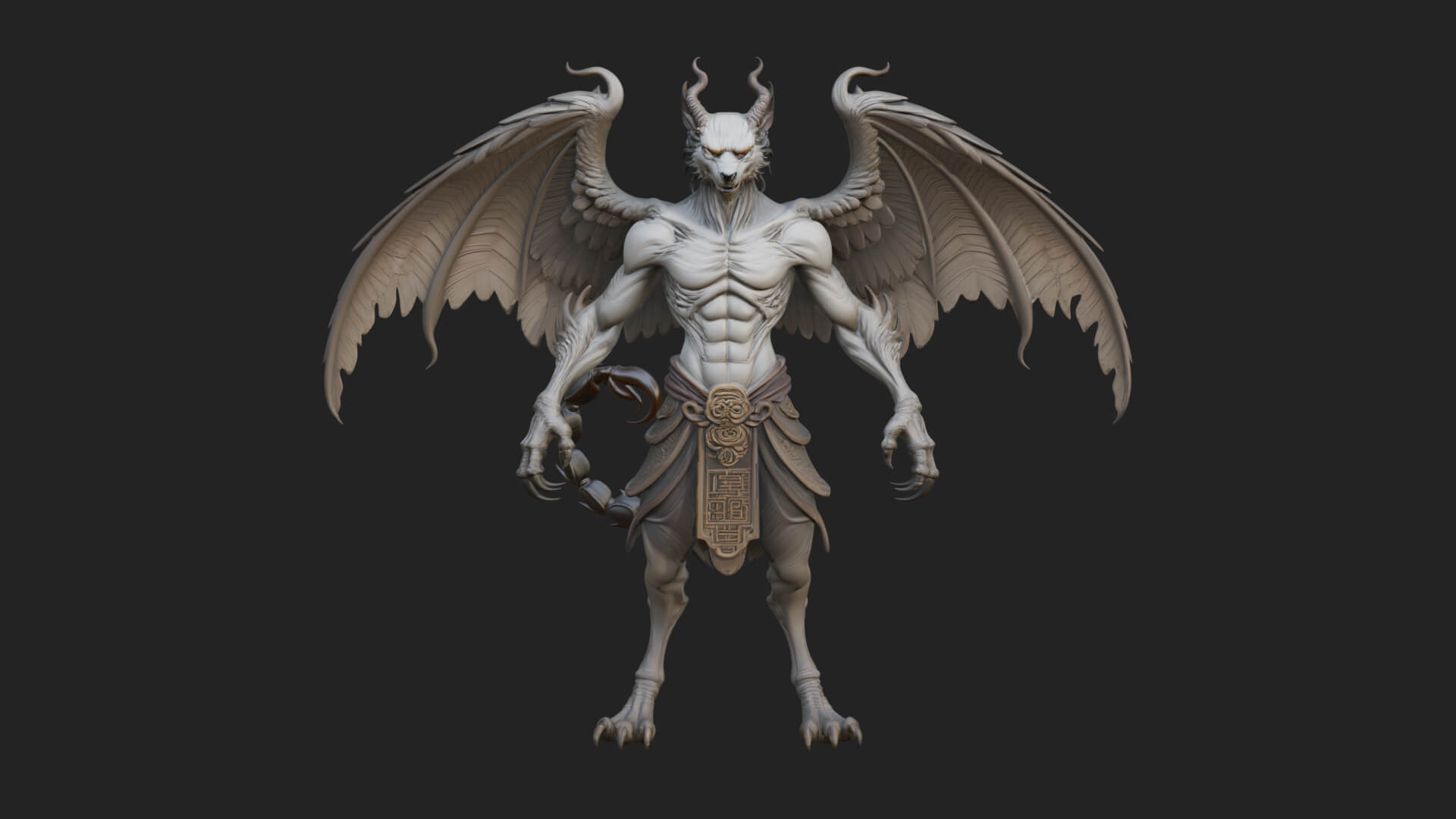 Winged Horned Demon Statue Design 19 3D Print Model 3D Model