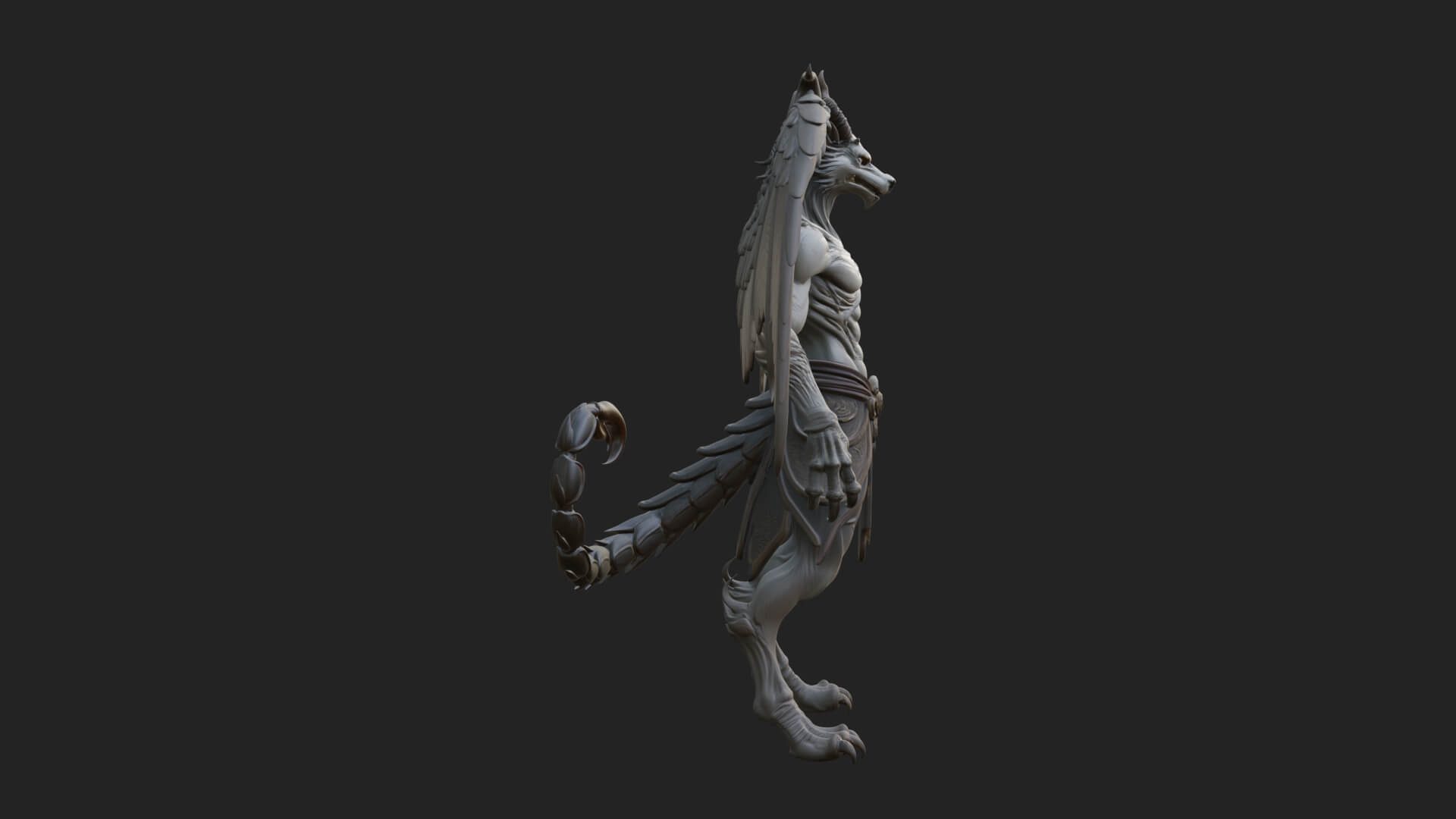 Winged Horned Demon Statue Design 19 3D Print Model 3D Model
