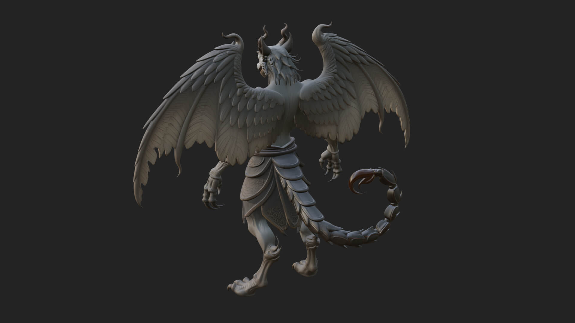 Winged Horned Demon Statue Design 19 3D Print Model 3D Model