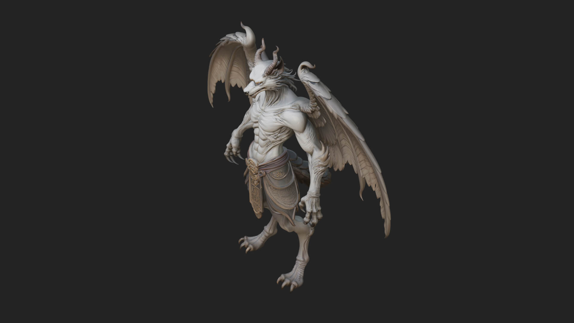 Winged Horned Demon Statue Design 19 3D Print Model 3D Model