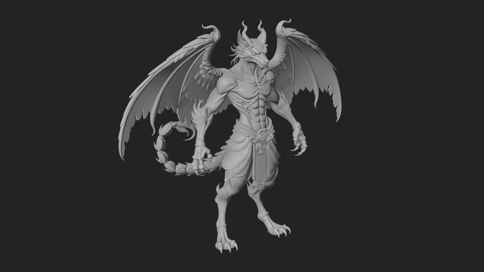 Winged Horned Demon Statue Design 19 3D Print Model 3D Model