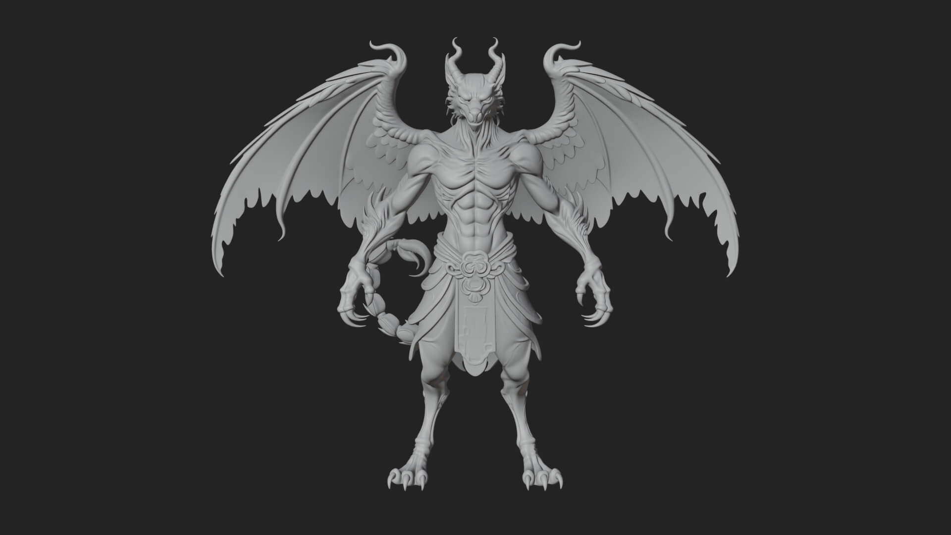 Winged Horned Demon Statue Design 19 3D Print Model 3D Model