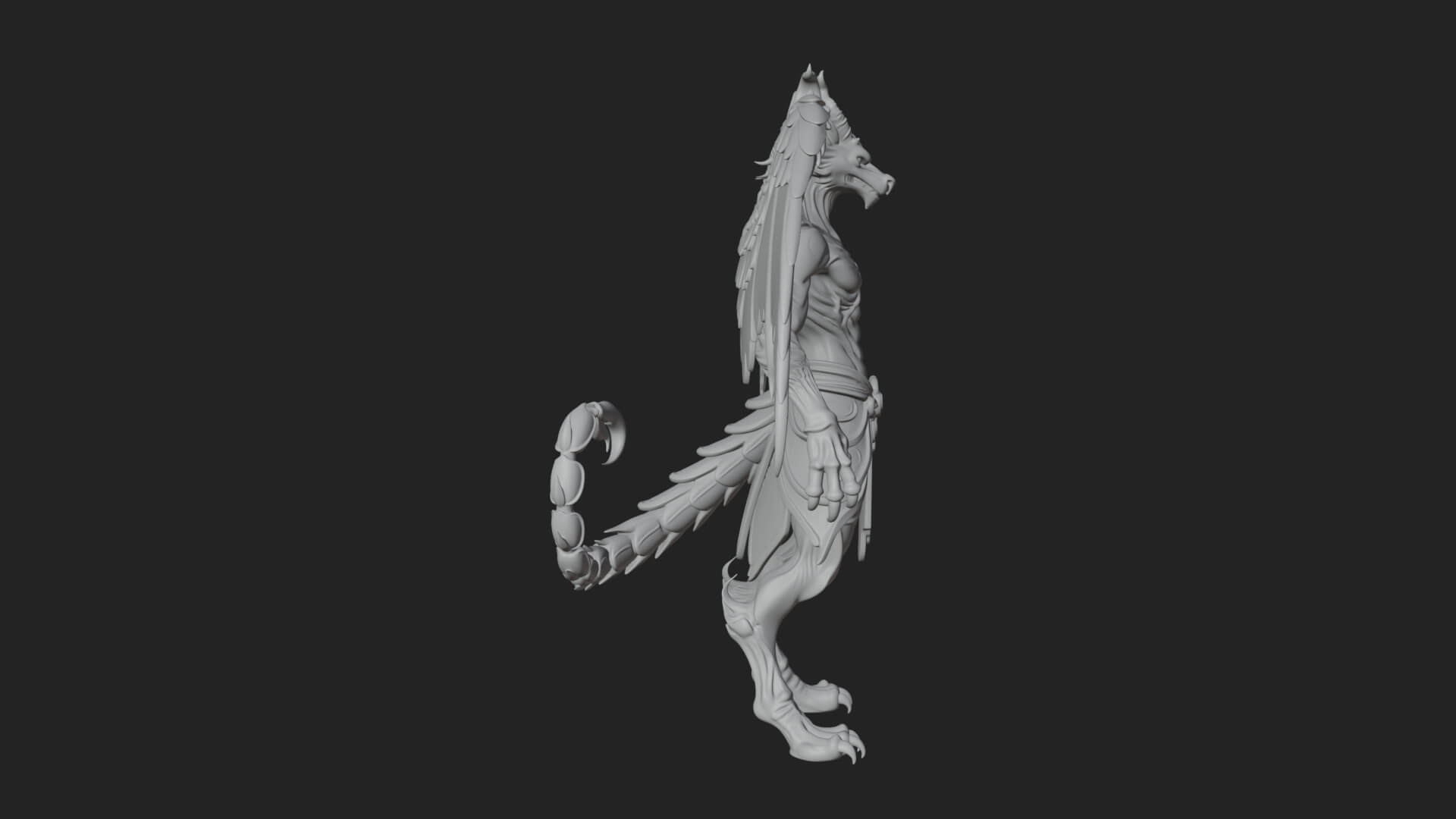 Winged Horned Demon Statue Design 19 3D Print Model 3D Model