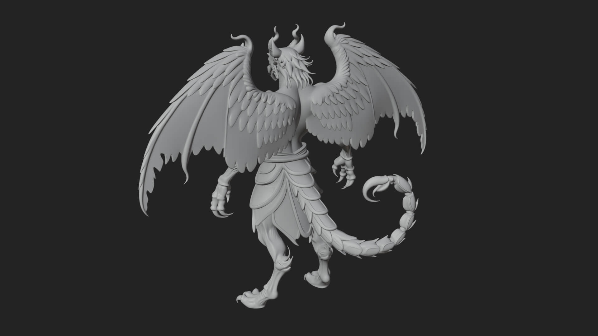 Winged Horned Demon Statue Design 19 3D Print Model 3D Model