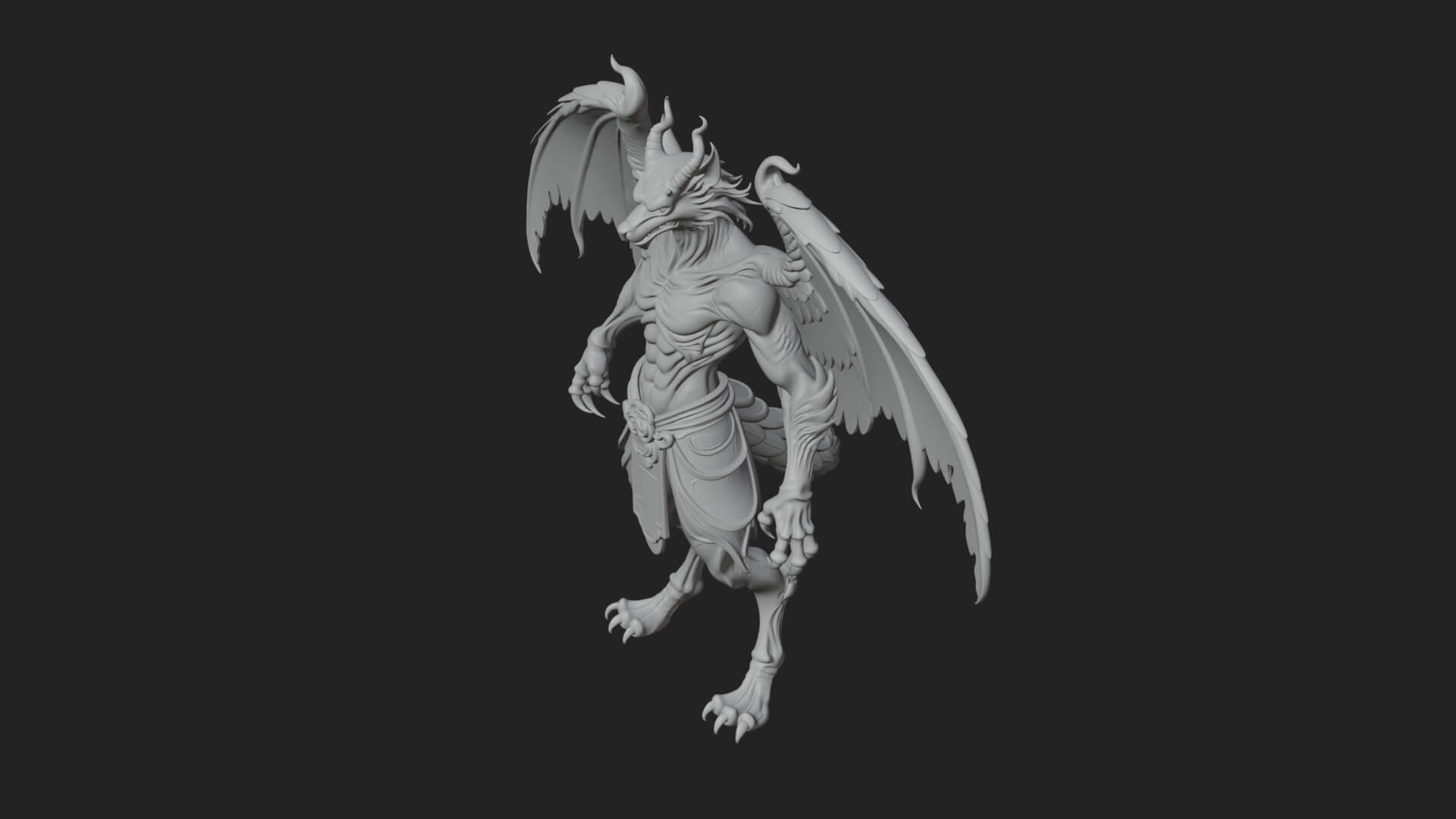 Winged Horned Demon Statue Design 19 3D Print Model 3D Model