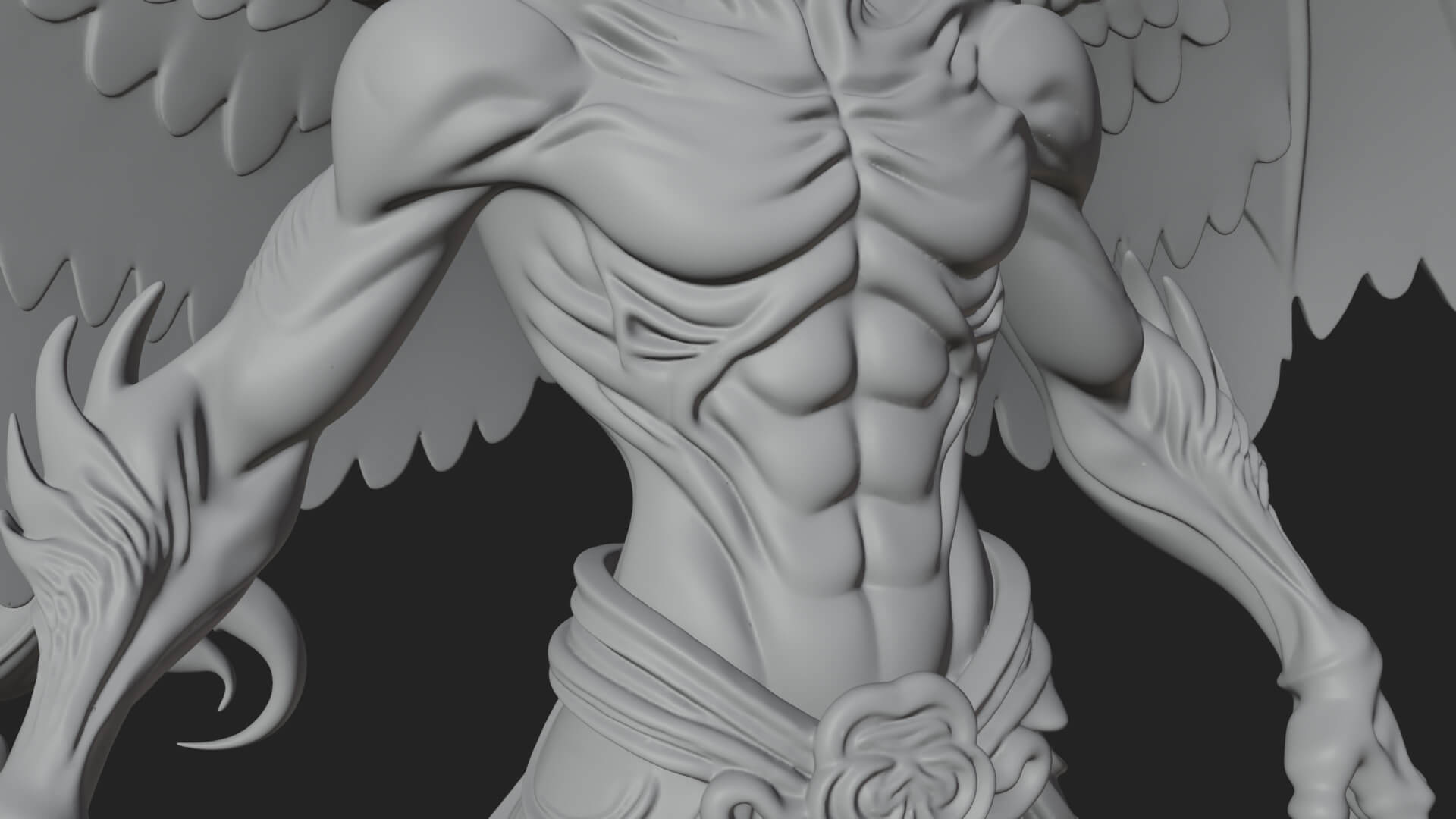 Winged Horned Demon Statue Design 19 3D Print Model 3D Model