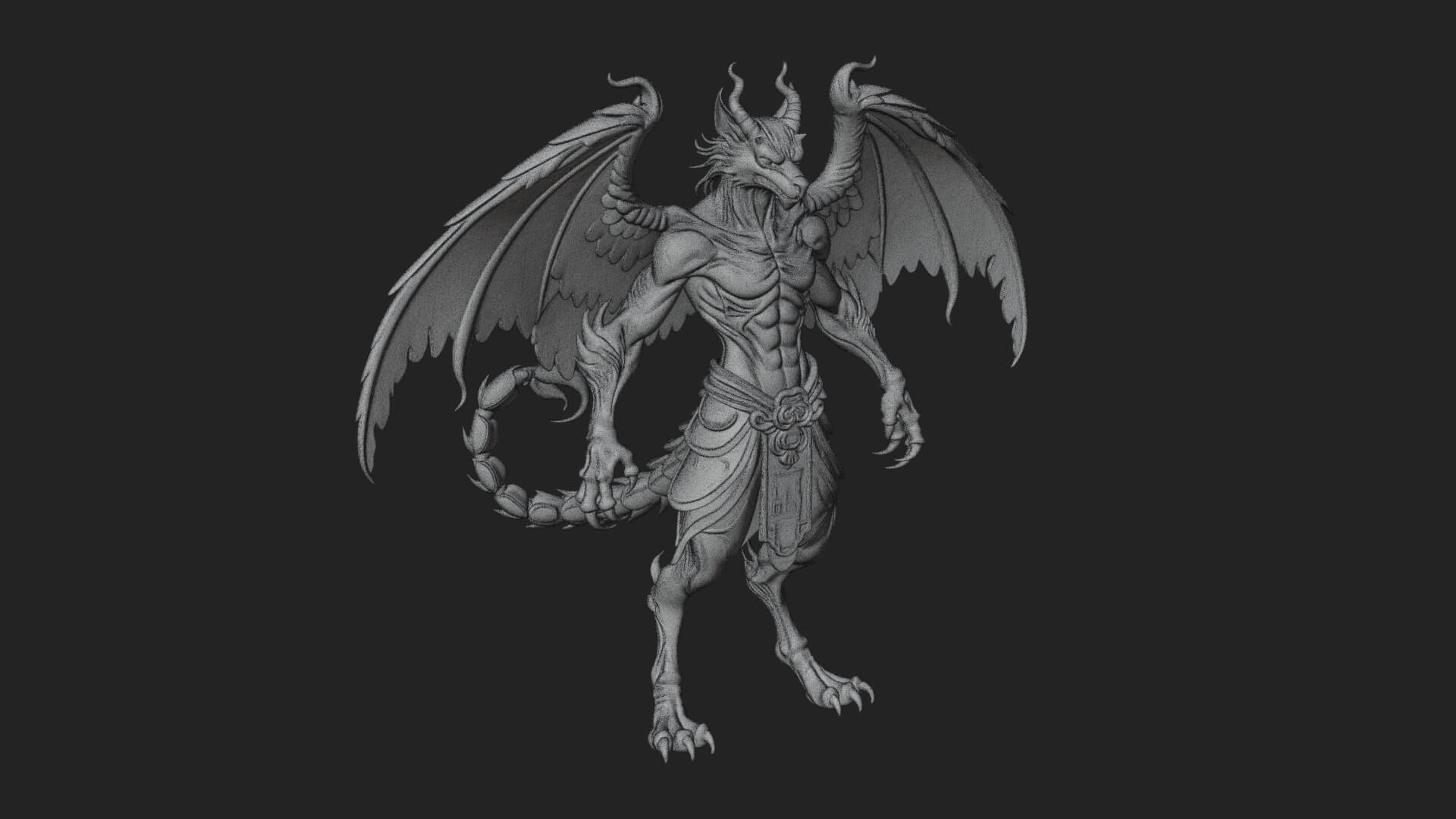 Winged Horned Demon Statue Design 19 3D Print Model 3D Model