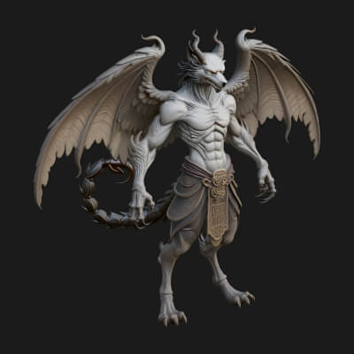 Winged Horned Demon Statue Design 19 3D Print Model