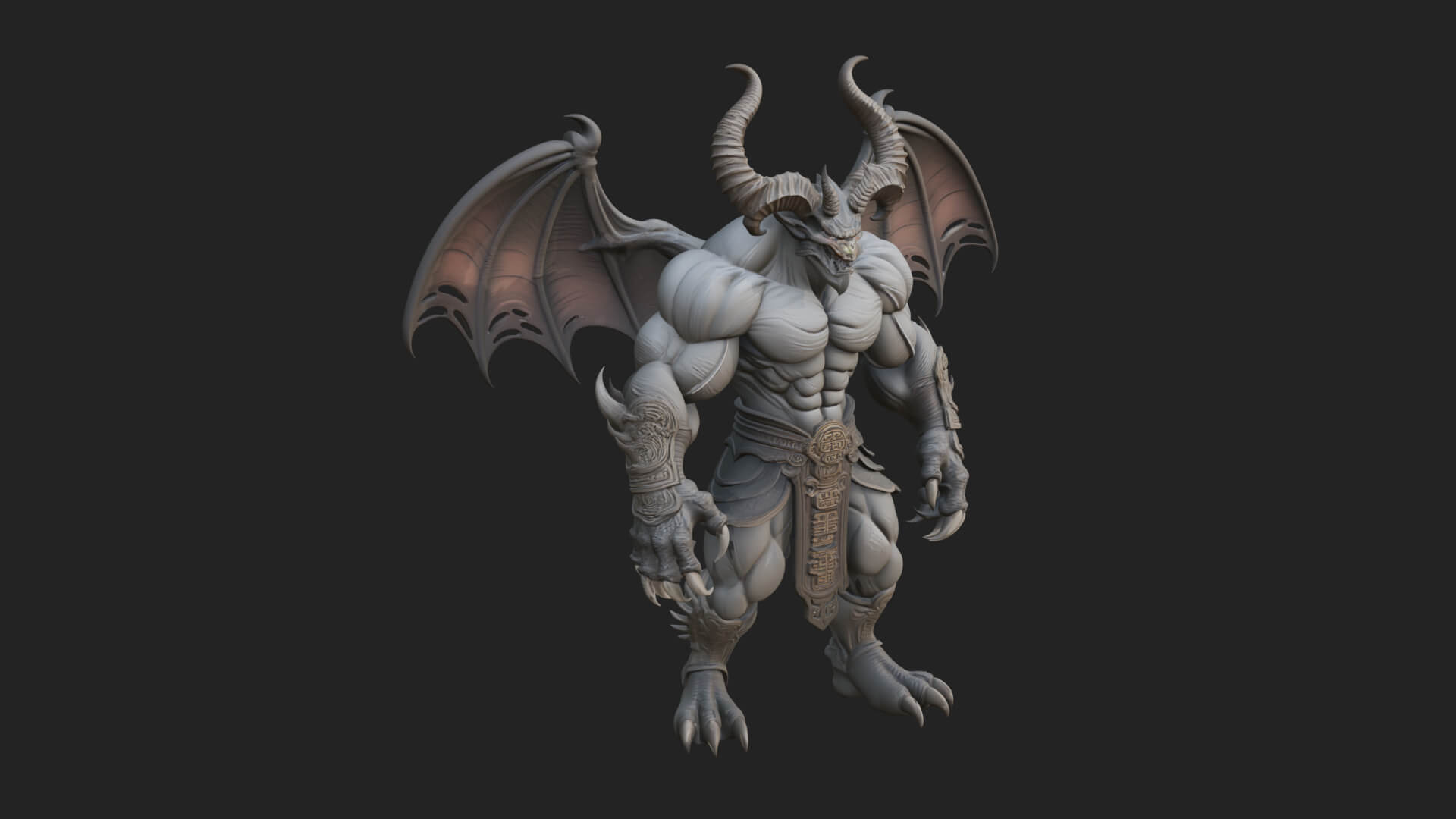 Winged Horned Demon Statue Design 2 3D Print Model 3D Model
