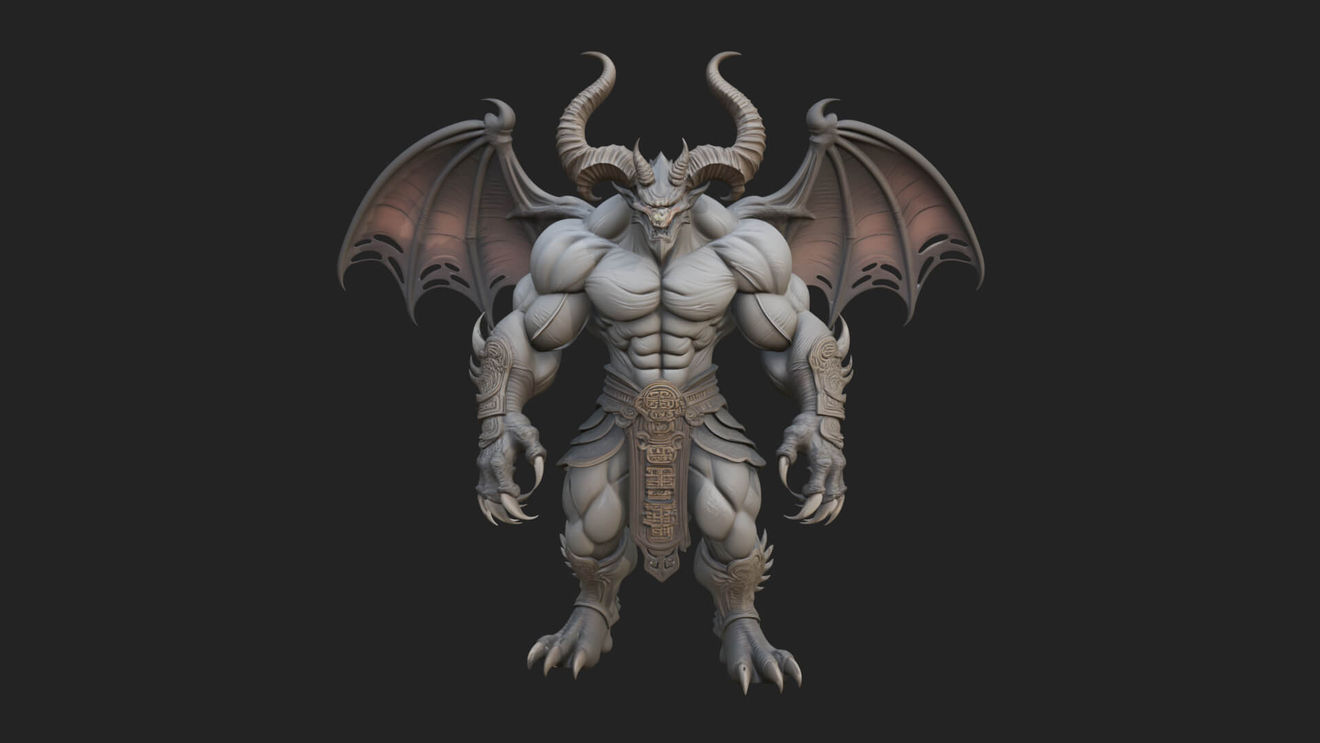 Winged Horned Demon Statue Design 2 3D Print Model 3D Model