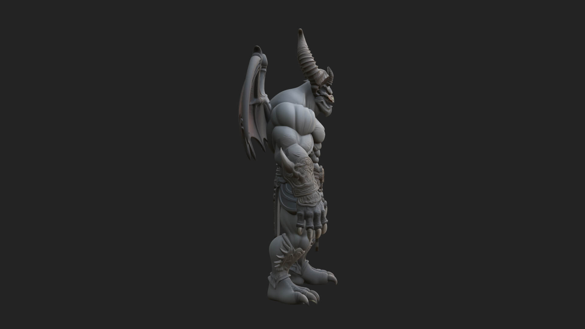 Winged Horned Demon Statue Design 2 3D Print Model 3D Model