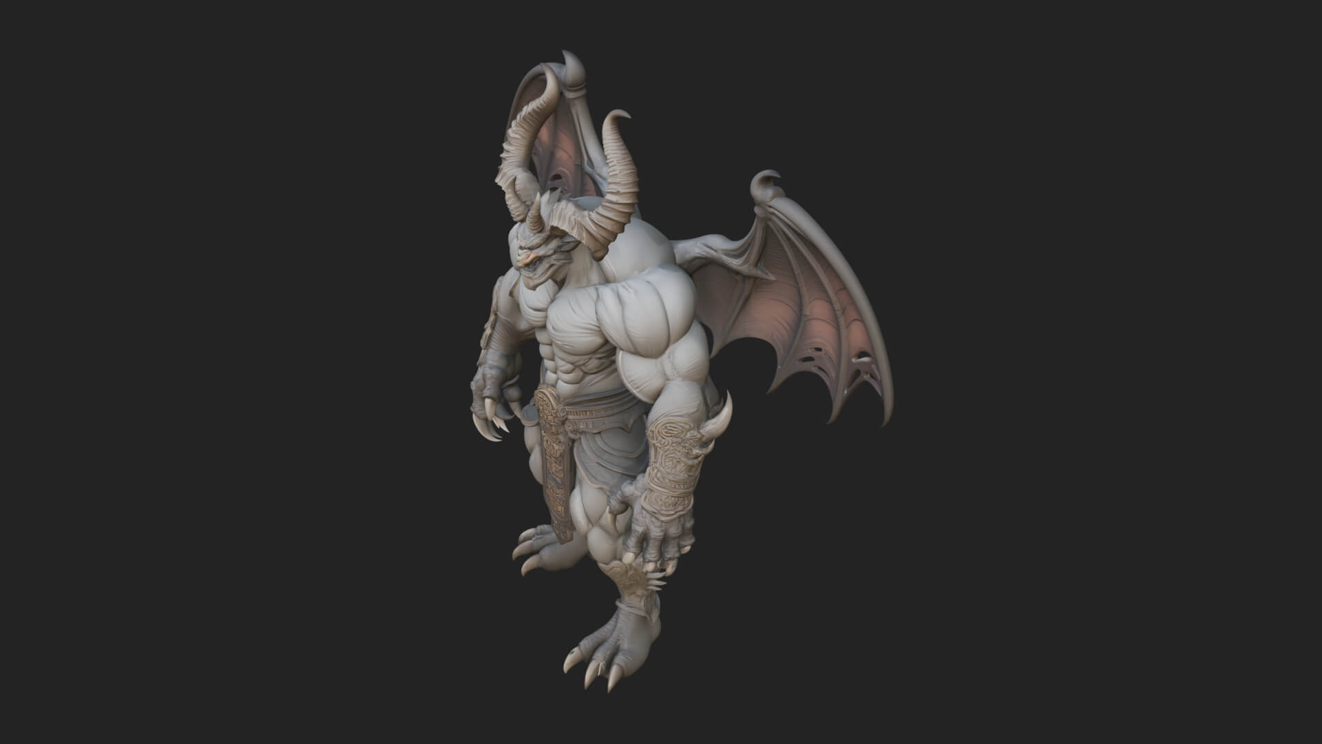 Winged Horned Demon Statue Design 2 3D Print Model 3D Model